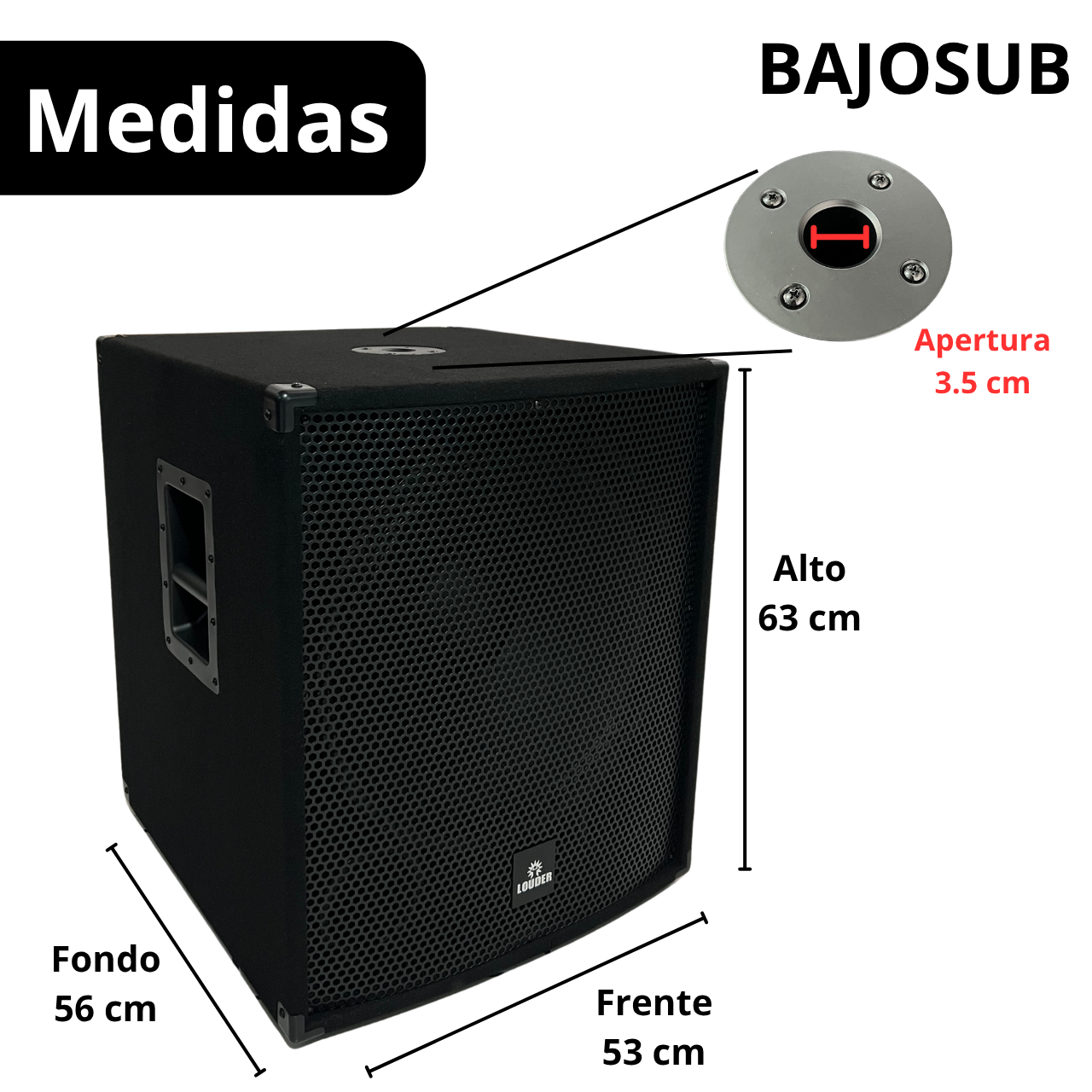 BAJOSUB Subwoofer bi amplificado con salida para pasivo, alta potencia