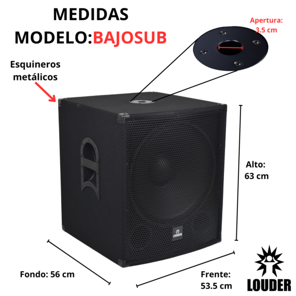 BAJOSUB Subwoofer biamplificado con salida para pasivo, alta potencia