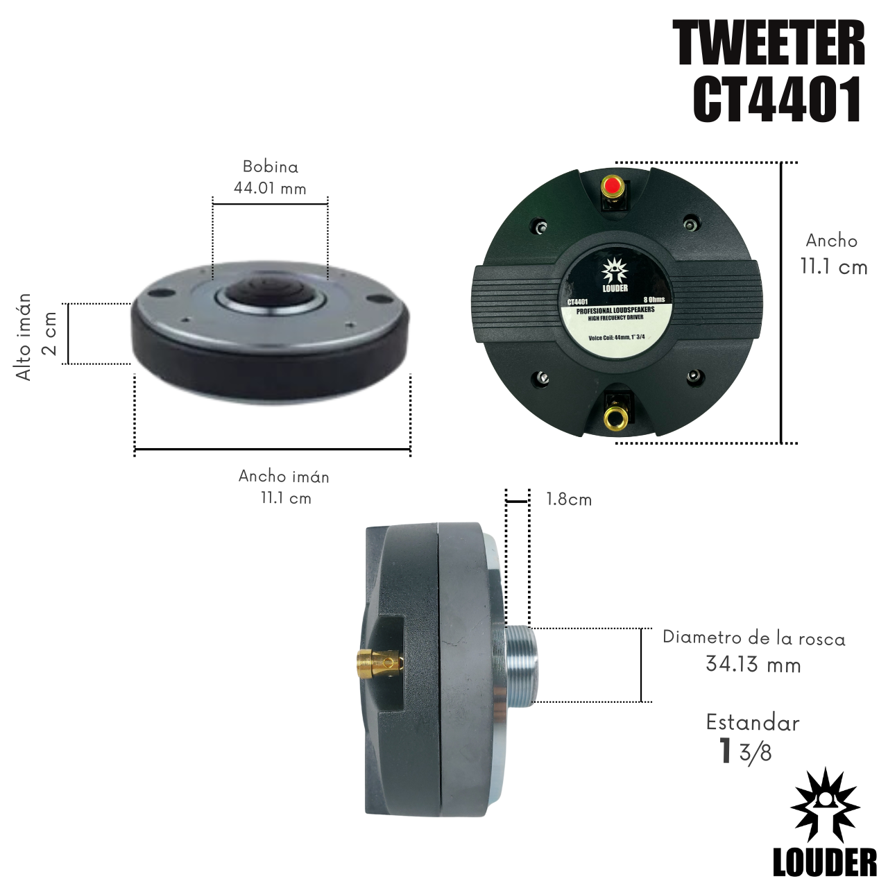 CT4401 Tweeter Driver 44mm 800w PMPO titanium para line array o convencional