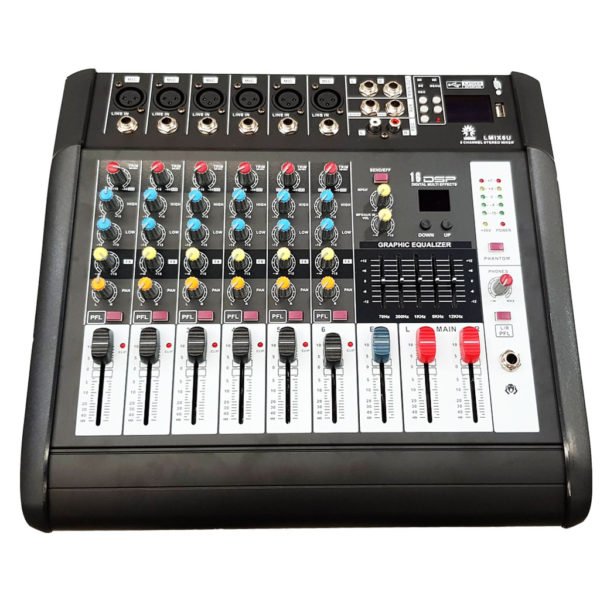 LMIX6U Mezcladora amplificada 6 canales, 16 efectos DSP/bluetooth