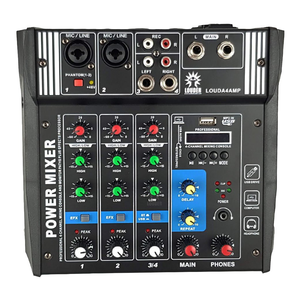 LOUDA4AMP Mezcladora Interface de audio USB/BT/PC Amplificada
