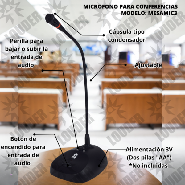 MESAMIC3 Micrófono de mesa con control de volumen