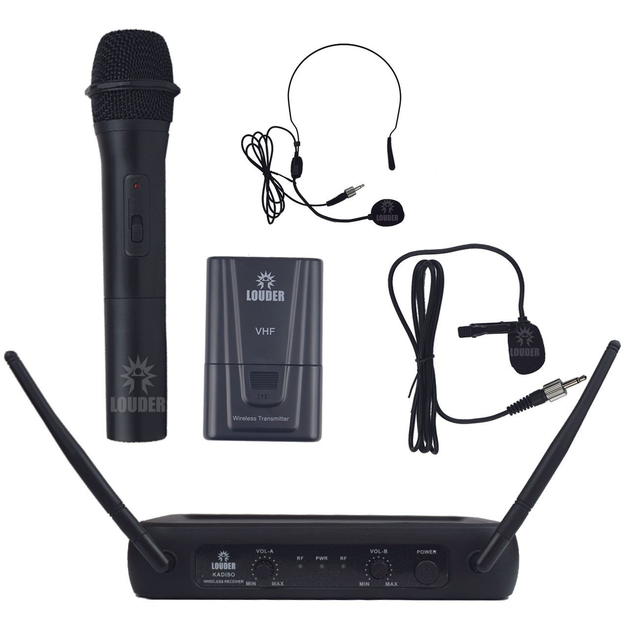 K2XDISO Set 2 Micrófonos Diadema o Solapa Inalámbricos VHF