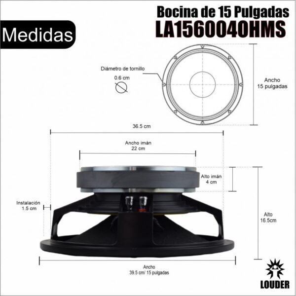 LA156004OHM Bocina 15 Pulgadas P/ Bafles Line Array 4ohms