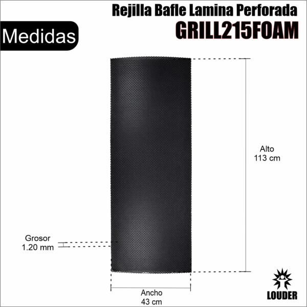 GRILL215FOAM Rejilla Acero Para Bafle Con Espuma 43x113cm