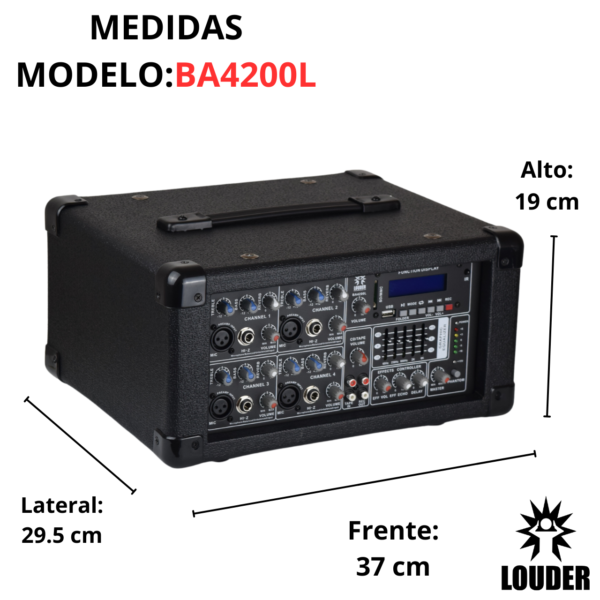 BA4200L MEZCLADORA AMPLIFICADA 200 WATTS RMS BLUETOOTH USB/SD 4CH