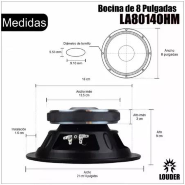 LA8014OHMS Bocina 8 Pulgadas Suelta Para Line Array 4 Ohms