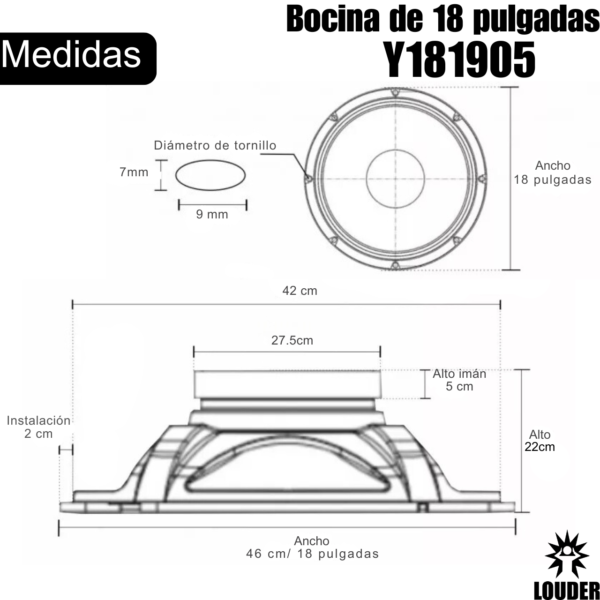 Y181905 Bocina 18 Bajos Profesional Alta Potencia Woofer Premium