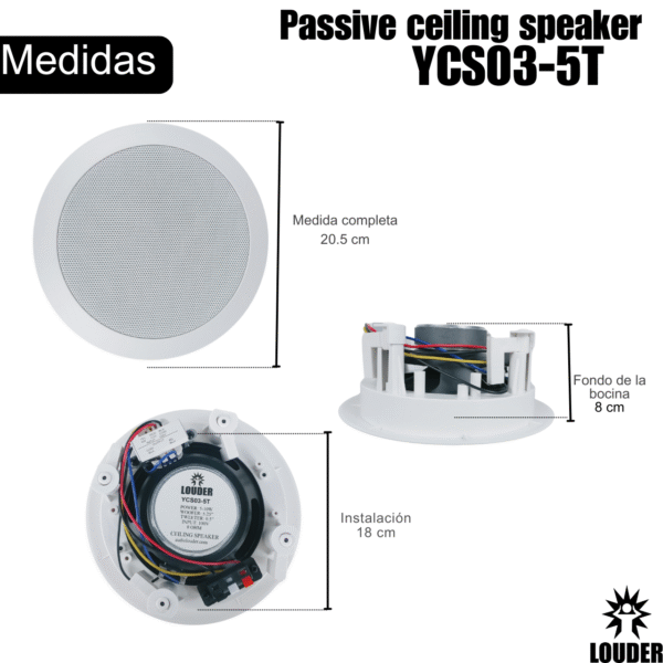 YCS03-5T Bocina Plafon 5.25 Pulgadas Transformador 100v Ambiental