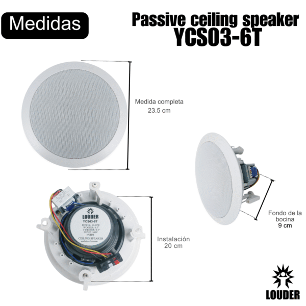 YCS03-6T Bocina Plafon Con Transformador 100v Ambiental 6.5 Pulgadas