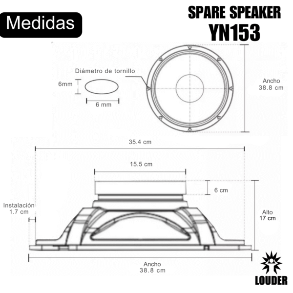 YN153 Bocina 15 Pulgadas Iman Neodimio Alta Potencia