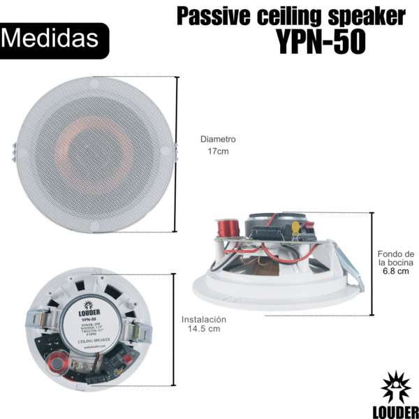 YPN-50 Bocina De Plafon Dos Vias 5.25 Pulgadas Sonido Ambiental