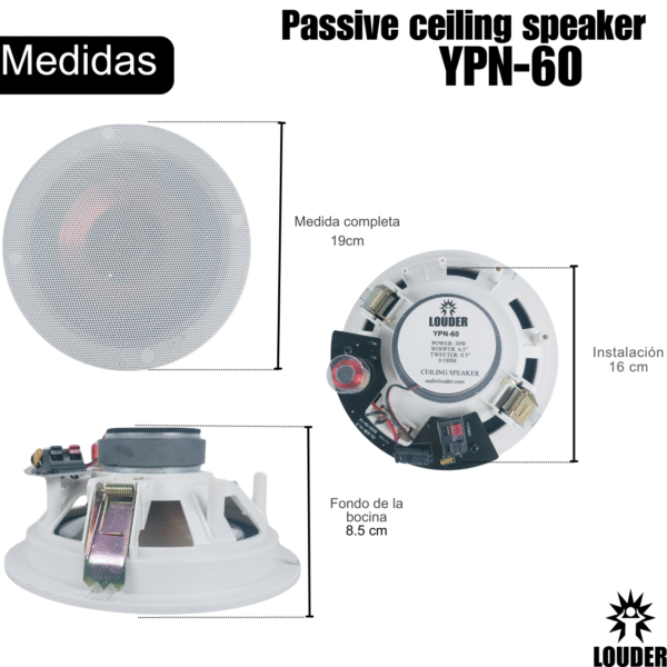 YPN-60 Bocina Plafon Dos Vias 6.5 Pulgadas Sonido Ambiental