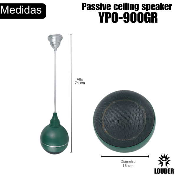 YPO-900GR Bocina Techo 5 Pulgadas Ambiental Colgante Linea 70-100v Verde