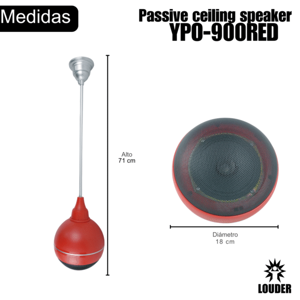 YPO-900RED Bocina Techo Colgante 5 Pulgadas Ambiental Linea 70-100v Roja