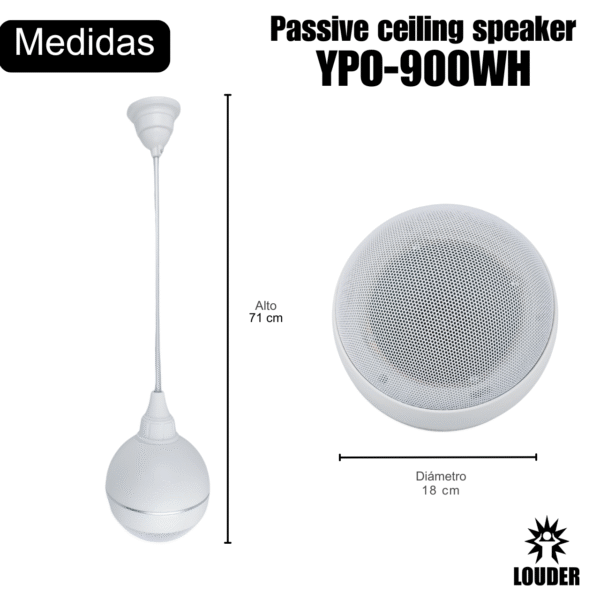 YPO-900WH Bocina Techo Linea 70-100v 5 Pulgadas Ambiental Colgante Blanco