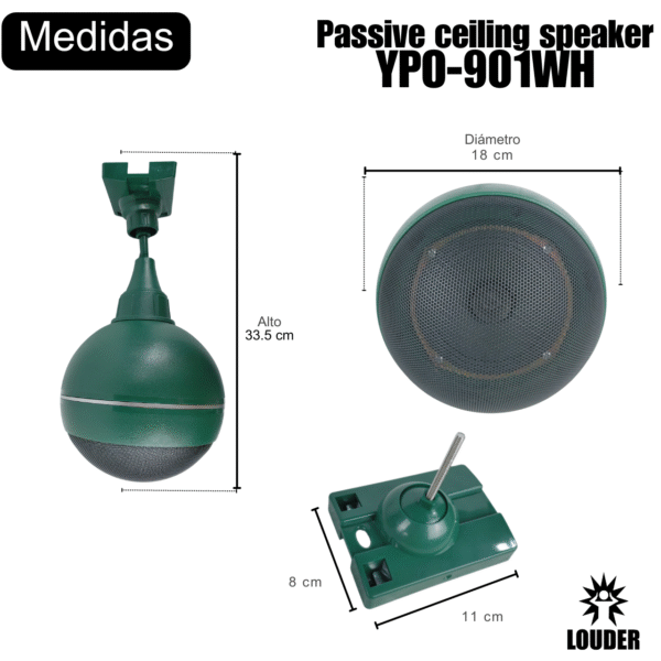 YPO-901GR Bocina Techo 5 Pulgadas Ambiental Transformador 70-100v Verde