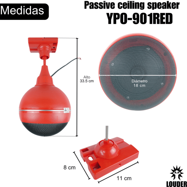 YPO-901RED Bocina Techo 5 Pulgadas Ambiental Transformador 70-100v Rojo