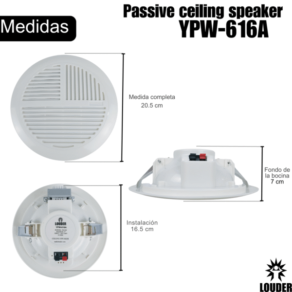 YPW-616A Bocina Sonido Ambiental Sobreponer Plafón Techo con Transformador