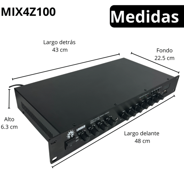 MIX4Z100 Amplificador Ambiental 4 Zonas 25W x Zona – Total 100W RMS