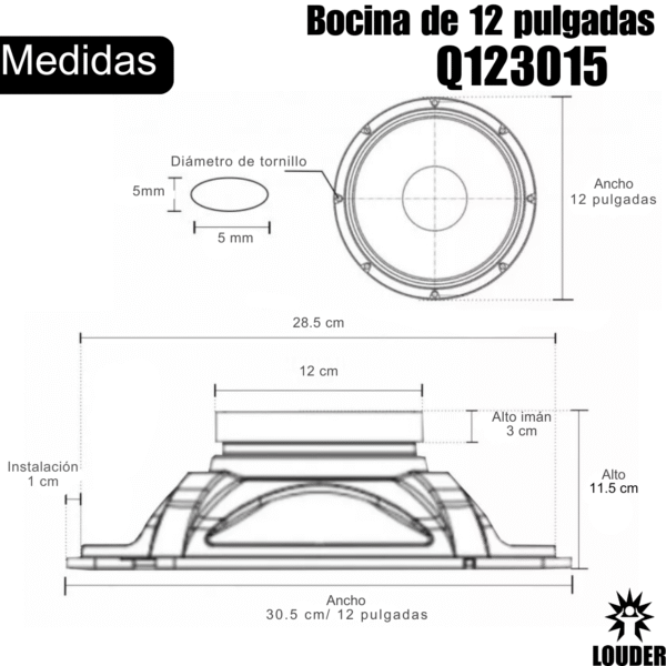 Bocina Profesional 12" – Bobina 1.5" / Imán 30 oz