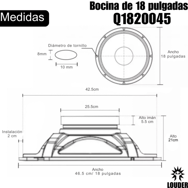 Bocina Profesional 18" – Bobina 4.5" / Imán 200 oz Louder