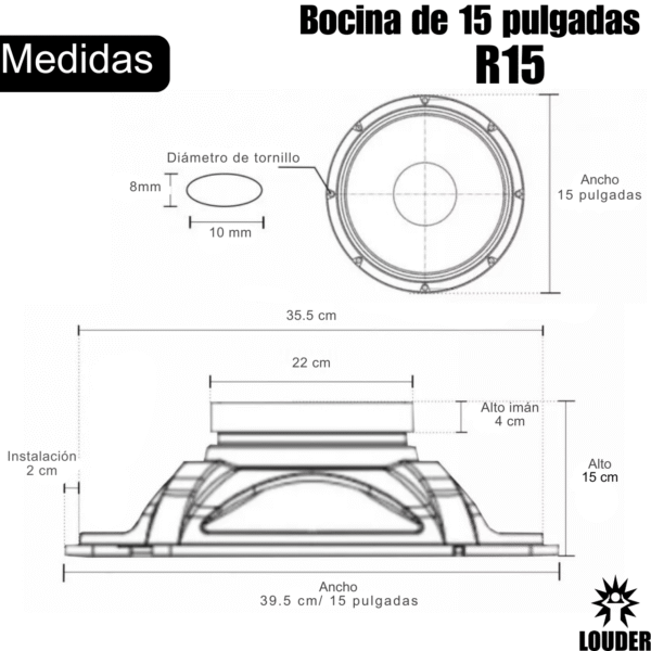 Bocina Profesional 18" – Bobina 4" / Imán 100 oz